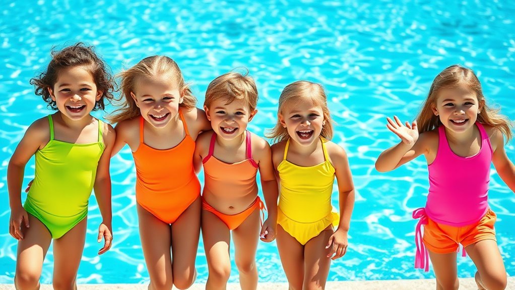 bright trendy kids swimsuit colors