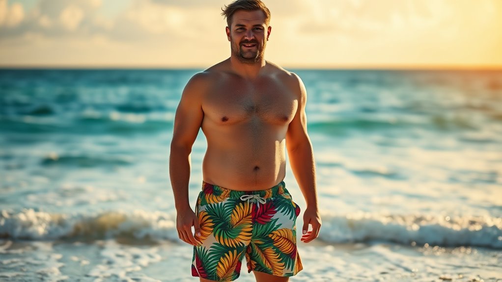 stylish swim trunks for beer bellies